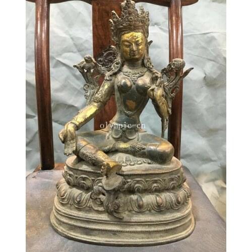 13''Pure red copper Lotus base seat tibetan buddhiam buddha Green Tara Guanyin