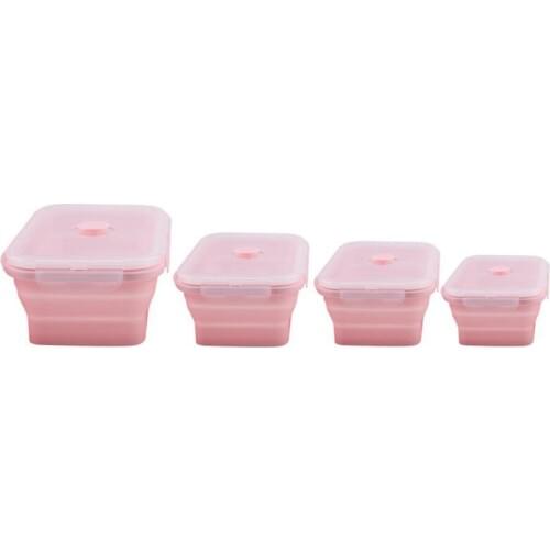 Silicone Lunch Box Retractable Folding 800ml Square Fresh-Keeping Box Outdoor Travel Lunch Box