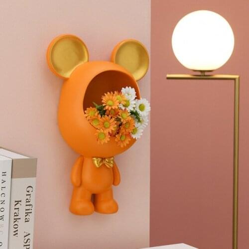 Nordic Resin Cute Bear Storage Box Wall Mural Home Livingroom Porch Wall Sticker Decoration Club Store Hotel Wall Hanging Crafts