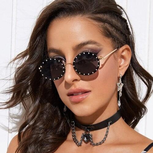Retro Round Cat Eye Sunglasses Women Luxury Rivets Designer Orange Red Mirror Circle Cateye Sun Glasses Shades