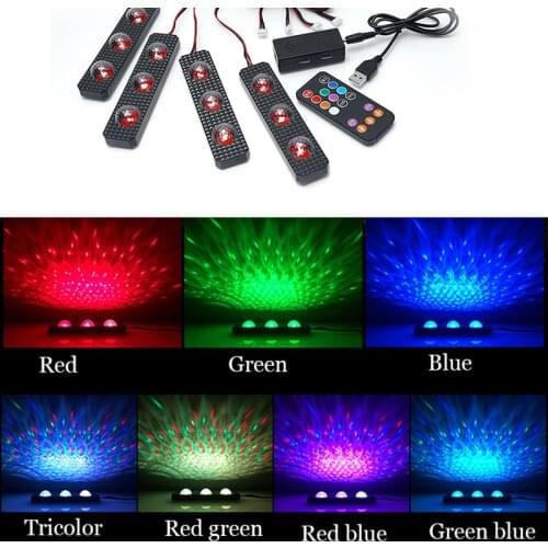 LED Car Foot Light Ambient Lamp USB Socket Auto Interior Decorative Light Remote Music Sound Voice Control Laser Lamp