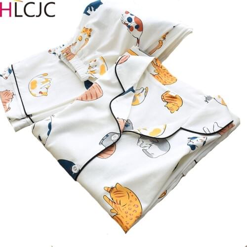 Spring Autumn Korea Cute Cartoon 100% Cotton Pyjamas Women Pajamas Sets Japanese Sleepwear Women Pijamas Mujer Pyjama Femme NEW