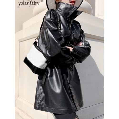 Genuine Leather Jacket Women 2020 Autumn Winter 100% Sheepskin Coat Female Windbreaker Leather Trench Coats and Jackets KJ5502