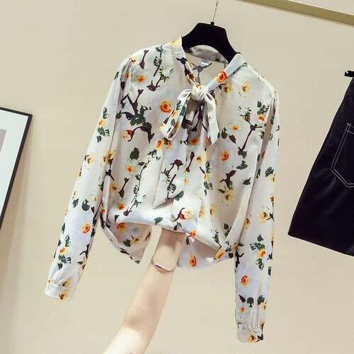 Bow Shirt Lady 2021 Spring New Womens Lace-up Collar Long Sleeve Blouse Korean-Style All-Match Tops Blusas Mujer