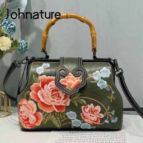 Johnature Chinese Style Retro Luxury Handbags Women Bags Designer Exquisite Embroidery Versatile Cheongsam Shoulder Bags