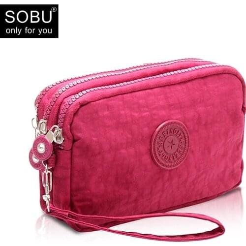Womens Wallet Multi-Function Three Zip Portable Coin Purse Hight Quality Washer Wrinkle Fabric Phone Bag Fashion Print Wallets