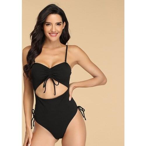 2021 Hollow Out Swimwear Women Black Swimsuit Female Monokini Solid Bathing Suit Summer Holiday One Piece Swinwear SW460