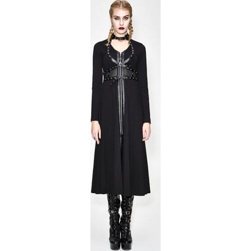 New Fashion Gothic Vintage Trench Coat Women Jacket Black Windbreaker Female long Coat Long Sleeve