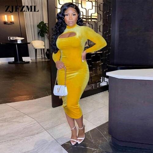 Sense of Design Hollow Front Bodycon Dress Women Turtleneck Long Sleeve Party Dresses Elegance Medium Waist Skinny Robe Femme