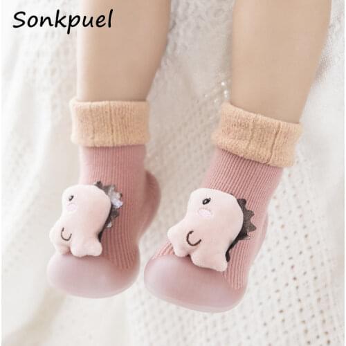 Winter Warm Baby Shoes Girl Boy Rubber Sole Anti-slip Infant Shoes Cartoon Animal Toddler Booties Newborn Baby Knit Sock Shoes