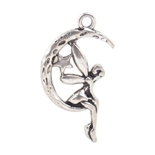 150PCS Antiqued Silver Color Metal Moon Fairy Charms #91996