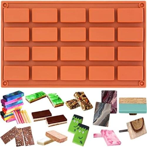 20 Cavity Rectangular Chocolate Candy Bar Silicone Mold Rectangle Energy Bars Maker Cheesecake Pudding Soap Butter Cake Pan