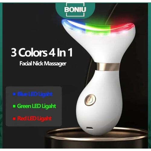 3 Colors Led Facial Massager Neck Slimming Skin Lifting V Line Up PhotonTherapy Heating Face Neck Wrinkle Removal Machine Beauty