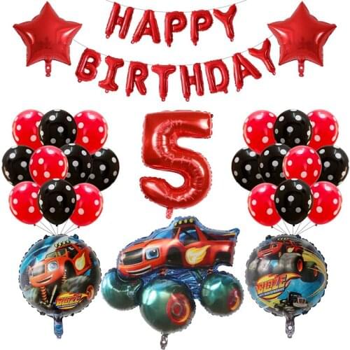 39Pcs Blaze Monster Foil Balloons Cartoon Sports Car Number Ballons Birthday Party Decoration Machines Racing Racecar Kids Toys