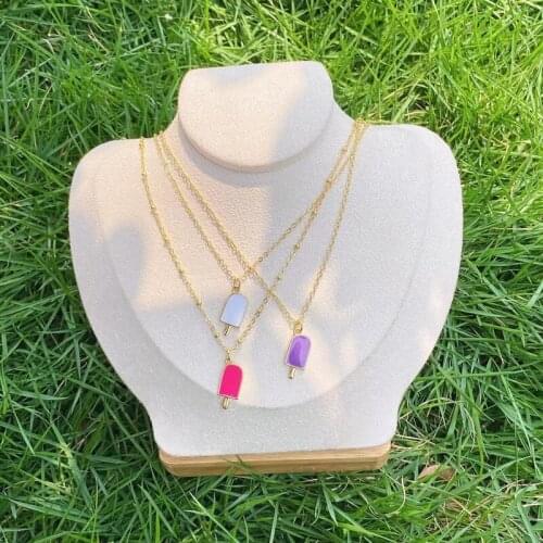 5pcs/lot Newest 2021 Cute Rainbow Popsicle Enamel Gold Plated Necklaces Jewelry