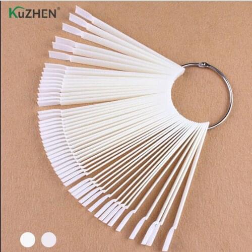 50PCS False Nail Tips Fan shaped Fake Nail Art Tips Polish UV Gel Sticker Decoration Display Stick Gel Salon Tool Clear Natural