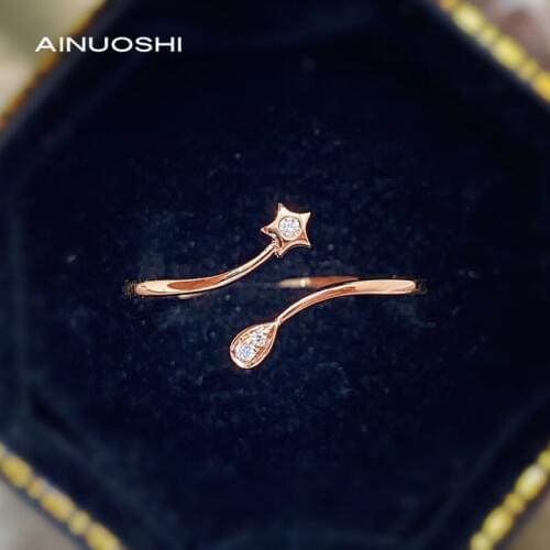 AINUOSHI FashionStar Twist Shank Ring 18K Gold 0.018 Carat Round Excellent Cut Real Diamond Engagement for Women Wedding Jewelry
