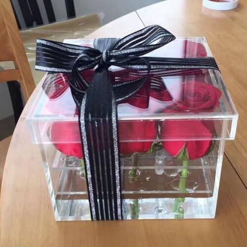 Acrylic Makeup Display Box Flowers Storage Box Valentines Day Roses Organizer Storage Box 9 Grids Rose Flower box Water