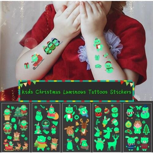 Shiny Luminous Tattoos Stickers Glow In The Dark Childrens Temporary Tattoos Kids Christmas Fluorescent Waterproof Cute Sticker