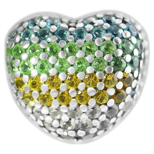 QANDOCCI 925 Sterling Silver Open My Heart Pave Clip, Multi-Color CZ Fits Pandora Bracelet Charms for DIY Jewelry Making Gift