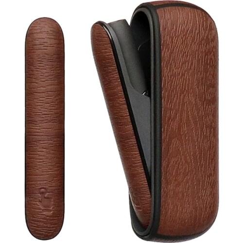 PU Leather Case for IQOS 3 Duo Full Protective Pouch for IQOS 3.0 Replaceable Wood Texture Soft Portable Shell Cover