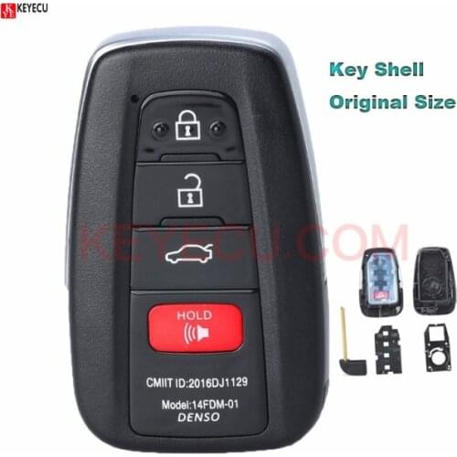 KEYECU Original Size Remote Key Shell Case Fob 3+1/4 Button for 2018 Toyota Camry RAV4 Prius with words on the key shell