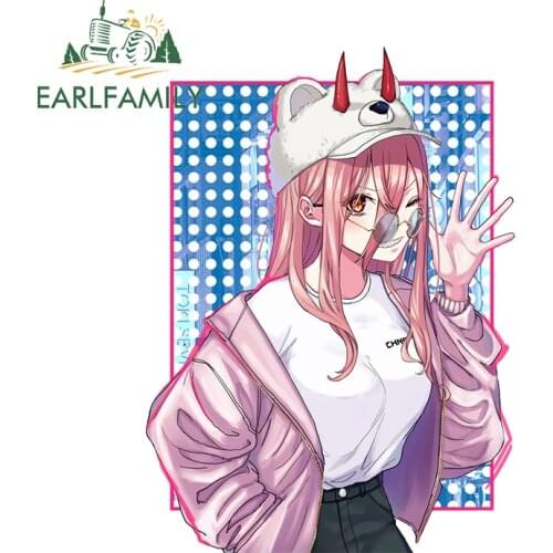 EARLFAMILY 13cm x 9.5cm for Chainsaw Man Vinyl Car Stickers Anime Decals Graffiti Car Assessoires Waterproof Surfboard Decor