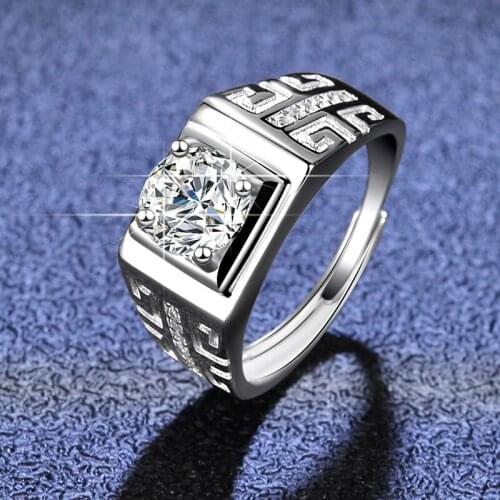 Inbeaut Men Classic 1 ct Excellent Cut Sparkling D Color Pass Diamond Test Moissanite Wedding Ring 925 Silver Vintage Jewelry