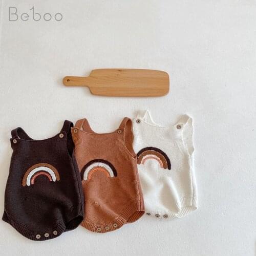 Ins 2021 Baby Rainbow Knitted Bodysuits For Boys And Girls Spring And Summer Wool Jumpsuit Newborn Baby Clothes 0-24m Infants