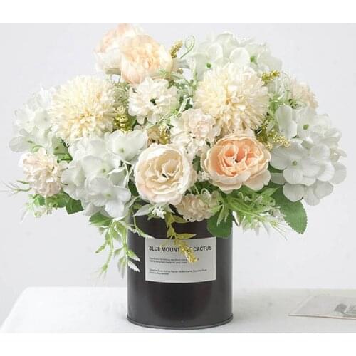 1Bundle Peony Bouquet Home Decoration Accessories Wedding Party Scrapbook Fake Plants DIY Pompons Artificial Roses Flowers