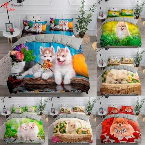 Cute Puppy Dog Bedding Set Queen Super King Size Soft Pet Pomeranian Duvet Cover Winter Quilt Kids Single Twin Bed Cover 150/135
