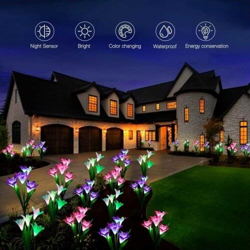High-conversion Solar Lily Flower Lawn Garden Lamp with Large Capacity Battery for Garden Terrace Lawn Decorative Lighting