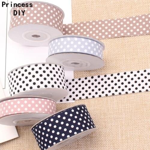5M 15 25mm Gift Flower Wrapping Polka Dot Cotton Ribbon Polyester Riband Satin Tape DIY Hair Bow Wedding Baking Decor Accessory