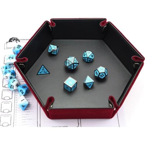 Hexagon Folding Dice Tray with Red Velvet for Using Dice Games and Storage Keys Coin Jewelry Rinkets Pu Tray Desktop Storage Box