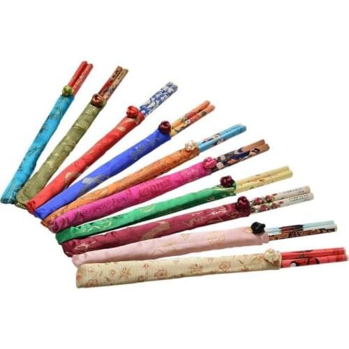 Best Gifts Chinese Silk Chopstick Sets Travel Souvenir Craft Bamboo Chopsticks Decoration Kitchen Cooking Tools Wholesale