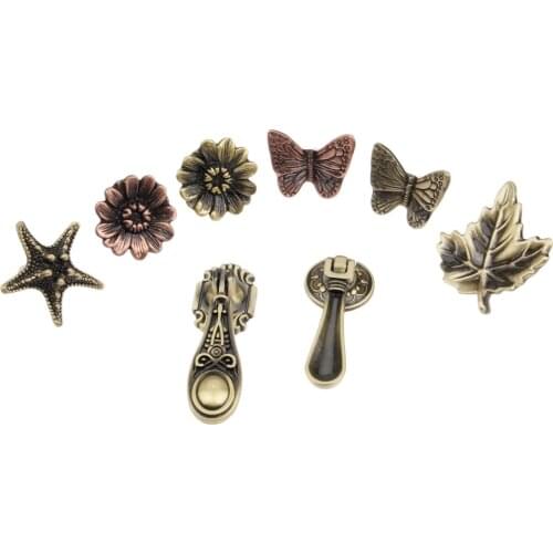 Leaf/Starfish/Butterfly Pull Knob Antique Bronze Handle Red Brass Copper screw decor Kitchen Drawer Cabinet Furniture fittings