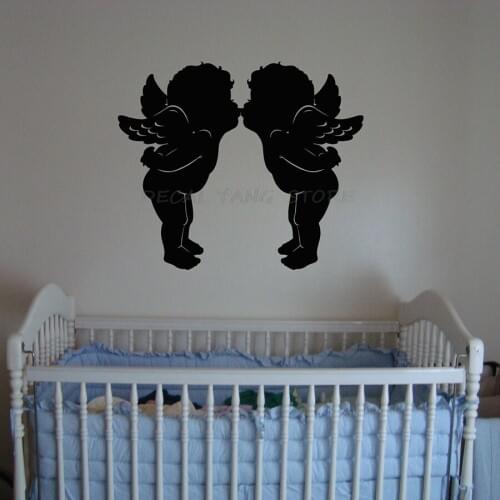 Lovely Angel Kiss Wall Decal Baby Room Nursery Interior Decor Cute Baby Wings Mural Vinyl Wall Stickers Removable Wallpaper 1542