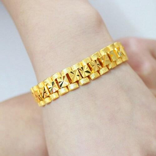 24k Gold Filled Coin Trendy Carving Bangle Chain Bracelets for Men Women Watchband Fine Jewelry Wedding Party Accessories Hot