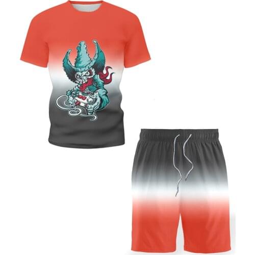 Mens 3D printed track and field sports summer quick-drying T-shirt running mens football training suit short sleeve + pants