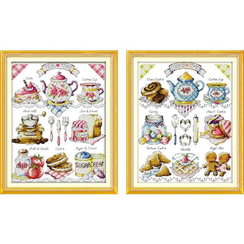 Cake Afternoon Tea Cross Stitch Set 14CT 11CT Printed Canvas Embroidery Sewing Kit DMC Count Chinese Cross Stitch Kit DIY Crafts