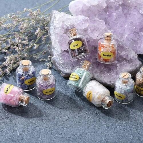 9 Mini Gemstone Bottles Chip Crystal Healing Tumbled Gem Reiki Wicca Stones Set