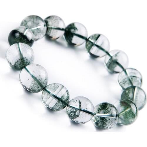 Natural Green Phantom Quartz Bracelets Women Men Clear Healing Crystal Stretch Round Bead Bracelet 15mm
