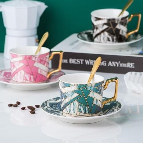 2021 New Creative Ceramic Simple Leisure Pattern Coffee Cup And Saucer