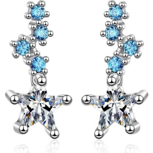 New Beautiful Exquisite Fresh 925 Sterling Silver Jewelry Personality Blue Star Crystal Women Popular Stud Earrings SE643