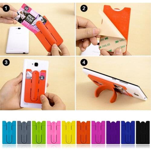 Useful Silicone Wallet Credit Card Stick on Adhesive Holder Pouch Case For Phone