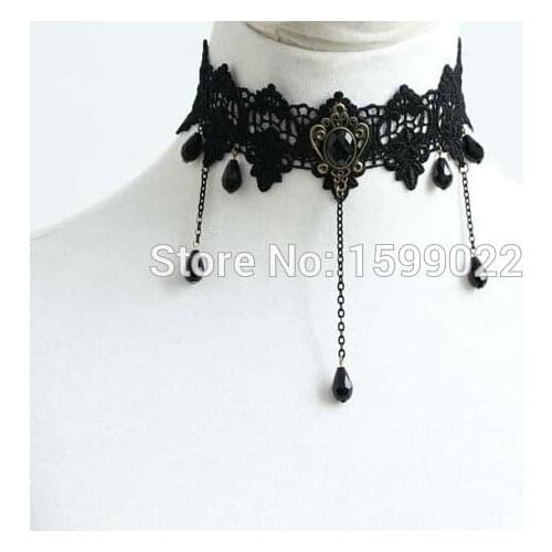 Simple Fashion Woman Necklace Vintage Prom Black Lace Beaded Tassel Designs Choker Victorian Style Girl Teenage Neck Accessories