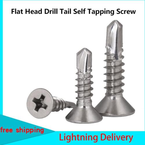 GuHua Cross Countersunk Head Self Drilling Screws KA 304 Stainless Steel Philips Flat Head Drill Tail Self Tapping Screw 10pcs
