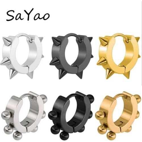 SaYao 2Piece Surgical Stainless Steel Stud huggie Earring Men Boy Punk Spike Ball Ear Tragus Piercing Jewelry Arrow Earrings