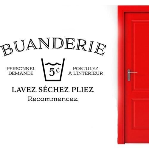Laundry Room Wall Sticker Buanderie French Wall Decal Wash Dry Fold Repeat Sign Door Decoration Waterproof Removable Wallpaper
