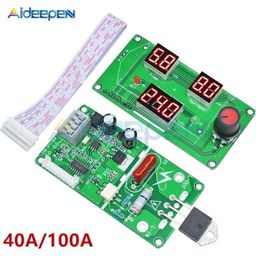40A 100A LED Digital Single Pulse Encoder Spot Welder Welding Machine Transformer Controller Board Time Control Module + Cable